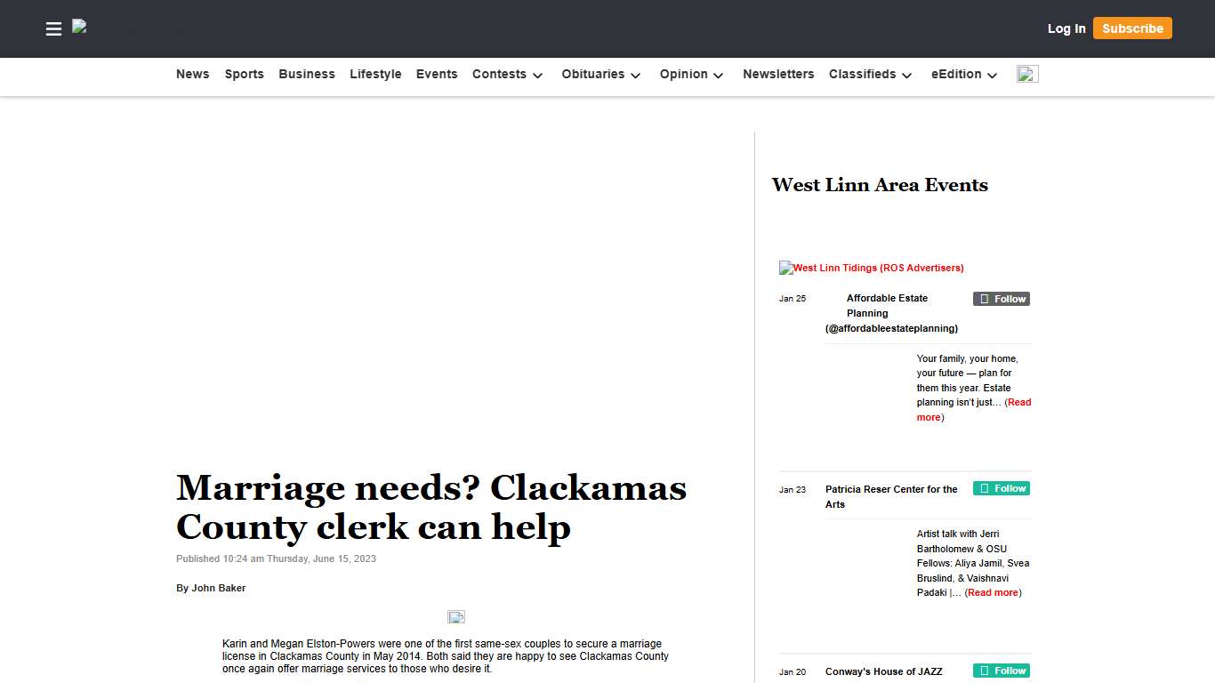 Marriage needs? Clackamas County clerk can help West Linn Tidings