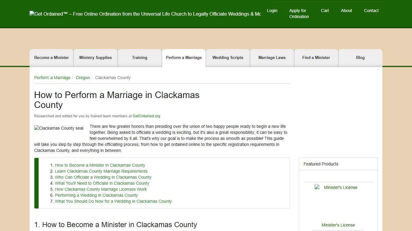 How to Perform a Marriage in Clackamas County - Get Ordained